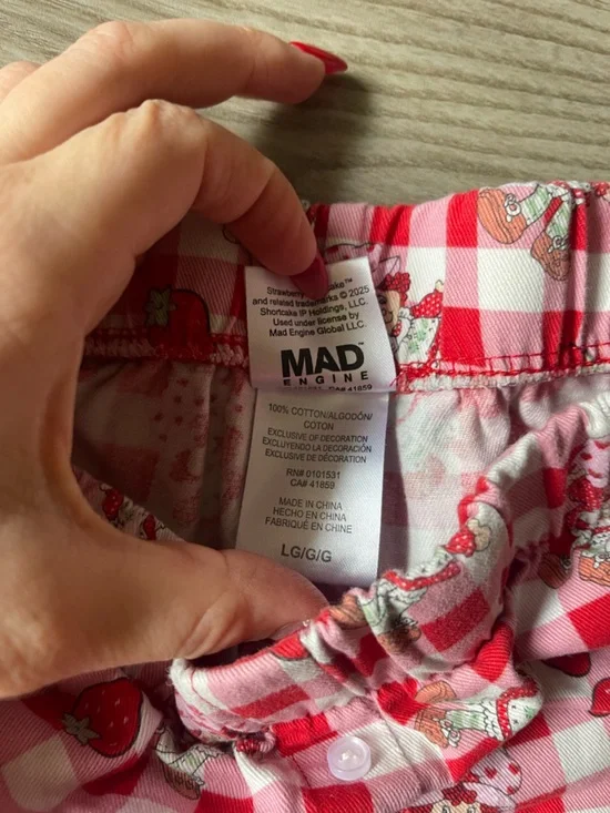 Strawberry Shortcake Gingham Pajama Shorts Sweet Character Lounge Wear Size L - Picture 6 of 15